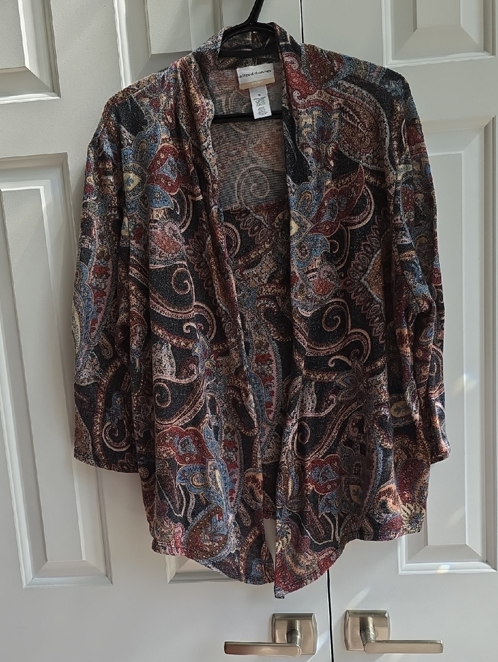 Alfred Dunnner Multicolor Paisley Metallic Open-Front Cardigan